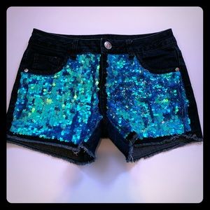 Justice Girls Sequin front denim shorts sz 12